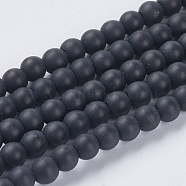 Synthetic Black Stone Beads Strands, Round, Frosted, Black, 4mm, Hole: 1mm, about 93pcs/strand, 14.6 inch(X-G-G508-6)