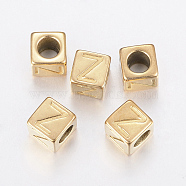 304 Stainless Steel Large Hole Letter European Beads, Horizontal Hole, Cube with Letter.Z, Golden, 8x8x8mm, Hole: 5mm(STAS-H428-01G-Z)