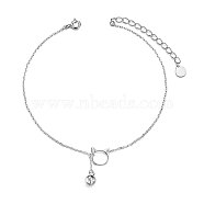 SHEGRACE 925 Sterling Silver Kitten Charm Anklet, Cat Head and Small Bell, Platinum, 7-7/8 inch(20cm)(JA90A)