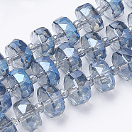 Electroplat Glass Beads Strands, Rainbow Plated, Faceted, Rondelle, Cornflower Blue, 8x5mm, Hole: 1.2mm, about 80pcs/strand, 22.83 inch(X-EGLA-Q092-8mm-D05)