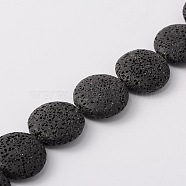 Natural Lava Rock Beads Strands, Flat Round, Dyed, Black, 25~27x7~8mm, Hole: 1mm, about 14pcs/strand, 14.5 inch(G-L435-11-18)
