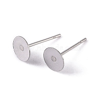 304 Stainless Steel Flat Round Blank Peg Stud Earring Findings, Earring Cabochon Setting Post Cup, Stainless Steel Color, 12x6mm, Pin: 0.7mm(X1-STAS-S028-25)