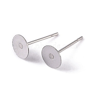 Non-Tarnish 304 Stainless Steel Flat Round Blank Peg Stud Earring Findings, Earring Cabochon Setting Post Cup, Stainless Steel Color, 12x6mm, Pin: 0.7mm(X1-STAS-S028-25)