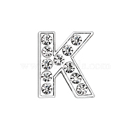 Eco-Friendly Zinc Alloy Slide Charms, with Rhinestone, Platinum Plated, Letter, Crystal, Letter.K, 12mm, Hole: 1.5x7.9mm(ALRI-WH0001-01P-K)