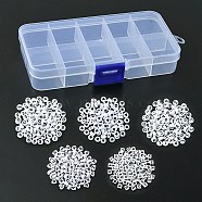 500Pcs 5 Styles Opaque Acrylic Beads, Cube/Flat Round/Heart, White, 6~7x3.5~6mm, Hole: 1.2~3.2mm, 100pcs/style(MACR-YW0002-42)