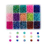 Spray Painted Crackle Glass Beads Strands, Round, Mixed Color, 4mm, Hole: 1.1~1.3mm, 15 Colors, 200pcs/color, 3000pcs/box(CCG-JP0001-03A)