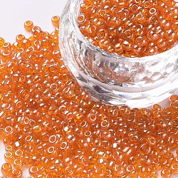 Glass Seed Beads, Trans. Colours Lustered, Round, Orange, 3mm, Hole: 1mm, about 2222pcs/100g(X1-SEED-A006-3mm-109)