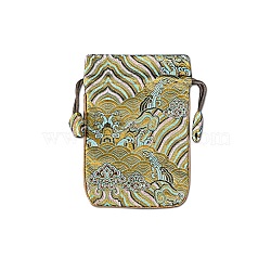 Chinese Style Cloth Landscape Print Bags, Drawstring Pouches for Jewelry Storage, Rectangle, Dark Khaki, 15x10cm(PW-WG48942-10)