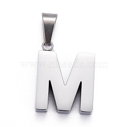 304 Stainless Steel Letter Pendants, Manual Polishing, Alphabet, Stainless Steel Color, Letter.M, 18.5x14.3x3.5mm, Hole: 7x3.5mm(STAS-H127-M-P)