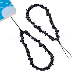 Natural Obsidian Chips Cell Phone Lanyard Wrist Strap, with Braided Nylon Thread, 20cm(HJEW-SW00018-04)