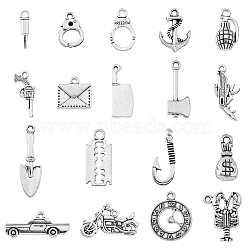 HOBBIESAY DIY Military Funs Collection Pendant Jewelry Making Finding Kit, Including 96pcs 16 style Alloy & Acrylic Penants, Handcuffs & Gun & Grenade & Axe & Cartridge Shape, Antique Silver, 11~31x9~27x1~8mm, Hole: 1~3mm, 6Pcs/style(DIY-HY0001-43)