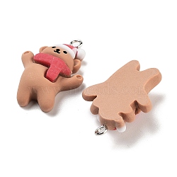 Christmas Theme Opaque Resin Pendants, Christmas Charms, Bear, 27.5x20x7.3mm, Hole: 2mm(RESI-N039-101)