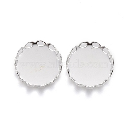 304 Stainless Steel Cabochon Settings, Lace Edge Bezel Cups, Flat Round, Silver, Tray: 10mm, 11x3mm(X-STAS-P249-16G-S)