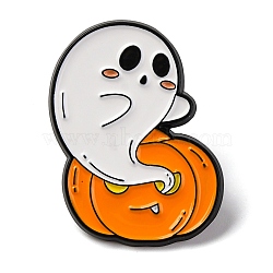 Halloween Enamel Pins, Alloy Brooches for Backpack Clothes, White, Ghost with Pumpkin, 31x24.5mm(JEWB-S031-01D)