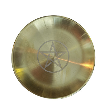 201 Stainless Steel Candle Holder, Tarot Theme Tealight Tray, for Witchcraft Wiccan Altar Supplies, Flat Round, Star Pattern, 142x3x13mm