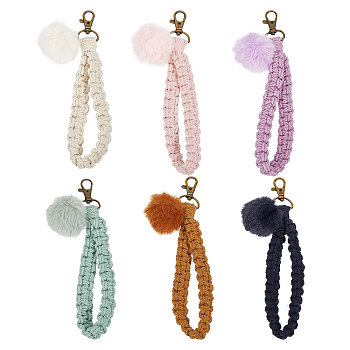 6Pcs 6 Colors Handmade Braided Wrist Lanyard Pendant Decorations, with Zinc Alloy Swivel Clasps, for Keychain Making, Mixed Color, 195x20x13mm, 1pc/color