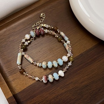 Natural Shoushan Stone Beaded Necklaces, Vintage Collar Necklaces