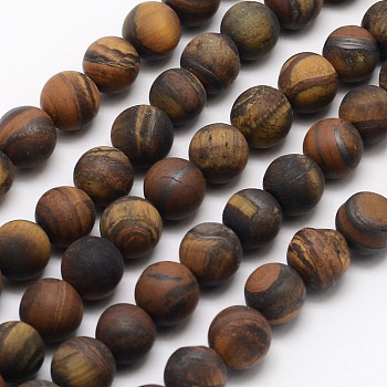 Natural Tiger Eye Beads Strands, Frosted, Round, 10mm, Hole: 1mm, about 38pcs/strand, 13.9 inch