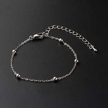 Brass Satellite Chain Bracelets, Stainless Steel Color, 7.40 inch(18.8cm)