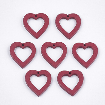 Painted Poplar Wood Pendants, Heart, Crimson, 25x23x3mm, Hole: 1.5mm