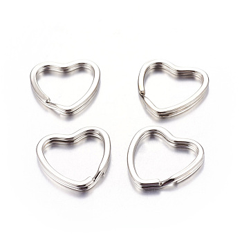 Iron Split Key Rings, Keychain Clasp Findings, Valentine's Jewelry Findings, Heart, Platinum Color, about 31mm in diameter, 3mm thick, 25mm inner diameter