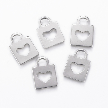 304 Stainless Steel Charms, Padlock, Stainless Steel Color, 16x11x1mm, Hole: 3.5x4mm