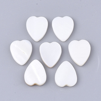 Freshwater Shell Cabochons, Heart, White, 14x11x3mm