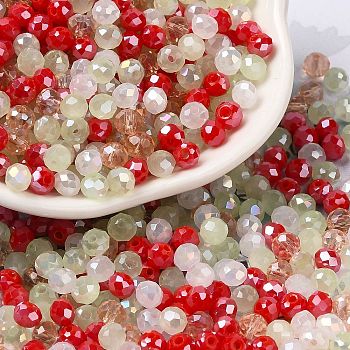 Glass Beads, Faceted, Rondelle, Red, 4x3mm, Hole: 0.4mm, about 6800pcs/500g