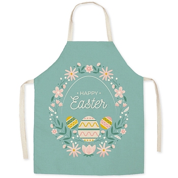 Cute Easter Egg Pattern Polyester Sleeveless Apron, with Double Shoulder Belt, for Household Cleaning Cooking, Turquoise, 680x550mm
