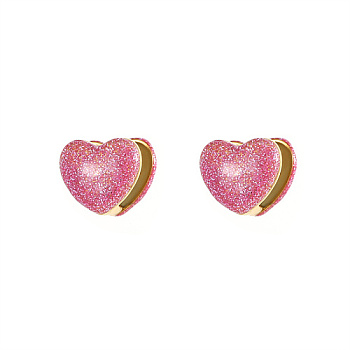 Heart Shape Golden 304 Stainless Steel Hoop Earrings, with Enamel, Old Lace, 14.3x16.3mm