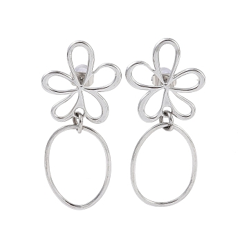 Non-Tarnish Hollow Flower 304 Stainless Steel Dangle Earrings, Stud Earrings for Women, Stainless Steel Color, 40x18mm