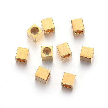 201 Stainless Steel Beads, Square, Golden, 3x3x3mm, Hole: 1.8mm
