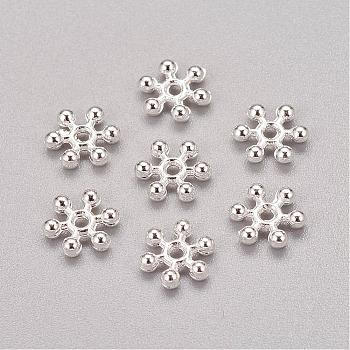 Zinc Alloy Beads Spacers, Cadmium Free & Lead Free, with One Hole, Snowflake, Silver Color Plated, 8.5x2.5mm, Hole: 1.5mm