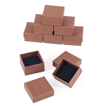 Paperboard Jewelry Gift Boxes, for Rings, Earrings and Pendants, Square, Coffee, 5.3x5.25x3.2cm