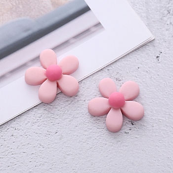 Opaque Resin Cabochons, for Hair Accessories, Flower, Pink, 23x23x8.5mm