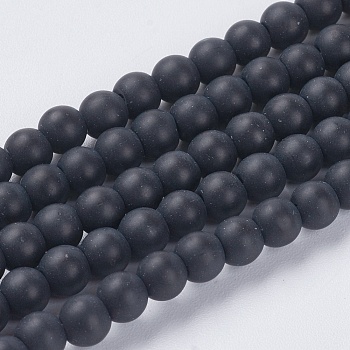 Synthetic Black Stone Beads Strands, Round, Frosted, Black, 4mm, Hole: 1mm, about 93pcs/strand, 14.6 inch