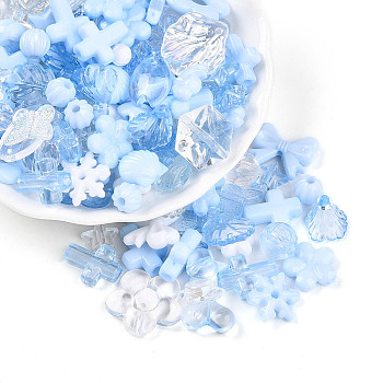 Transparent & Opaque Acrylic Beads, Mixed Shapes, Cornflower Blue, 7.5~24.5x7.5~32.7x2.5~12.5mm, Hole: 0.5~3mm