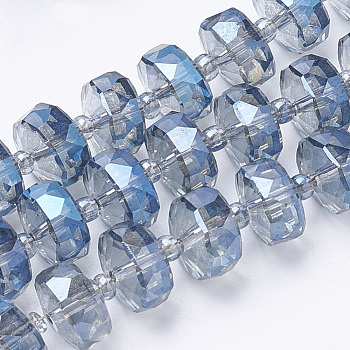Electroplat Glass Beads Strands, Rainbow Plated, Faceted, Rondelle, Cornflower Blue, 8x5mm, Hole: 1.2mm, about 80pcs/strand, 22.83 inch