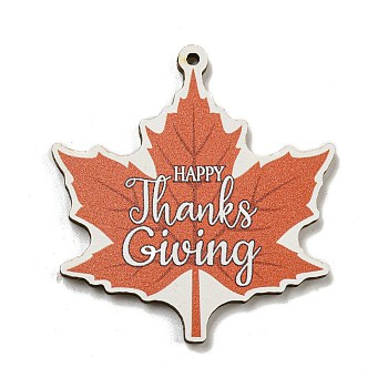 Wood Pendants, Thanksgiving Theme, Red, Word, 49.5x47x2.5mm, Hole: 2mm