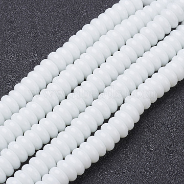 White Glass Rondelle Spacer Beads Strands, 8x3.5mm, hole: 1mm, about 76pcs/strand, 10.5 inch(X-GS031-2)
