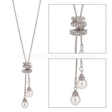 ANATTASOUL 2Pcs 2 Color Plastic Imitation Pearl Pendant Lariat Necklace with Crystal Rhinestone(NJEW-AN0001-18)-3