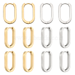 6 Pairs 2 Colors 304 Stainless Steel Huggie Hoop Earrings, Oval, Golden & Stainless Steel Color, 21x11x3mm, Pin: 1mm, 3 pairs/color(STAS-UN0025-25)