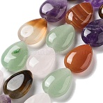 Natural Amethyst & Quartz Crystal & Green Aventurine & Rose Quartz & Red Agate & Tiger Eye Beads Strands, Flat Teardrop, 17.5~18x13~13.5x6mm, Hole: 1.2~1.4mm, about 11pcs/strand, 7.56''(19.2cm)(G-P528-L13-01)