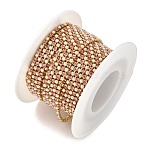 Brass Cup Chains, Cadmium Free & Lead Free, with Glass and ABS Imitation Pearl, Golden, Soldered, with Spool, Pink, 2x2x2mm(KK-Z087-01G-07)