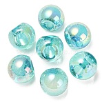 UV Plating Rainbow Iridescent Acrylic Beads, Round Bubble Suzumaru Beads, Top Drilled, Cyan, 20x20x20mm, Hole: 3mm(OACR-G012-06A)