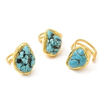 Dyed Natural Howlite Irregular Nugget Open Cuff Ring, Golden Brass Ring for Women, Long-Lasting Plated, Inner Diameter: 19mm(RJEW-M150-08G)