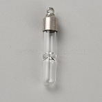 Glass Tube Hourglass Bottle Quicksand Bottle Pendants, with Brass Findings, Platinum, 3.65x0.7cm, Hole: 1.8mm(GLAA-WH0042-18P)