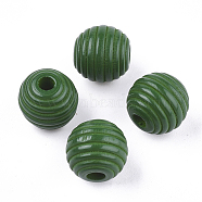 Painted Natural Wood Beehive Beads, Round, Green, 12x11mm, Hole: 3mm(WOOD-S049-04A-04)