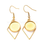 201 Stainless Steel Earring Hooks, with Flat Round Cabochon Settings, Rhombus, Golden, Tray: 12mm, 43mm, 22 Gauge, Pin: 0.6mm(STAS-C030-17G)