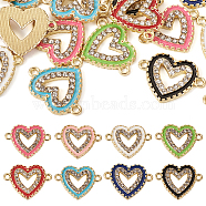 32Pcs 8 Colors Alloy Enamel Connector Charms, with Crystal Rhinestone, Hollow Heart Links, Light Gold, Mixed Color, 16x21x2mm, Hole: 1.6mm, 4pcs/color(FIND-TA0003-57)